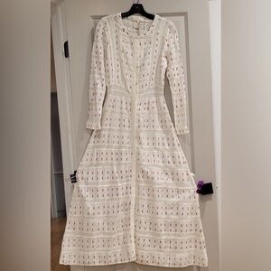 LoveShackFancy Cream and Pink Long Sleeve Dress